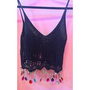 Upcycled Jeweled Papaya Crochet Tank Top 100% Cotton S
